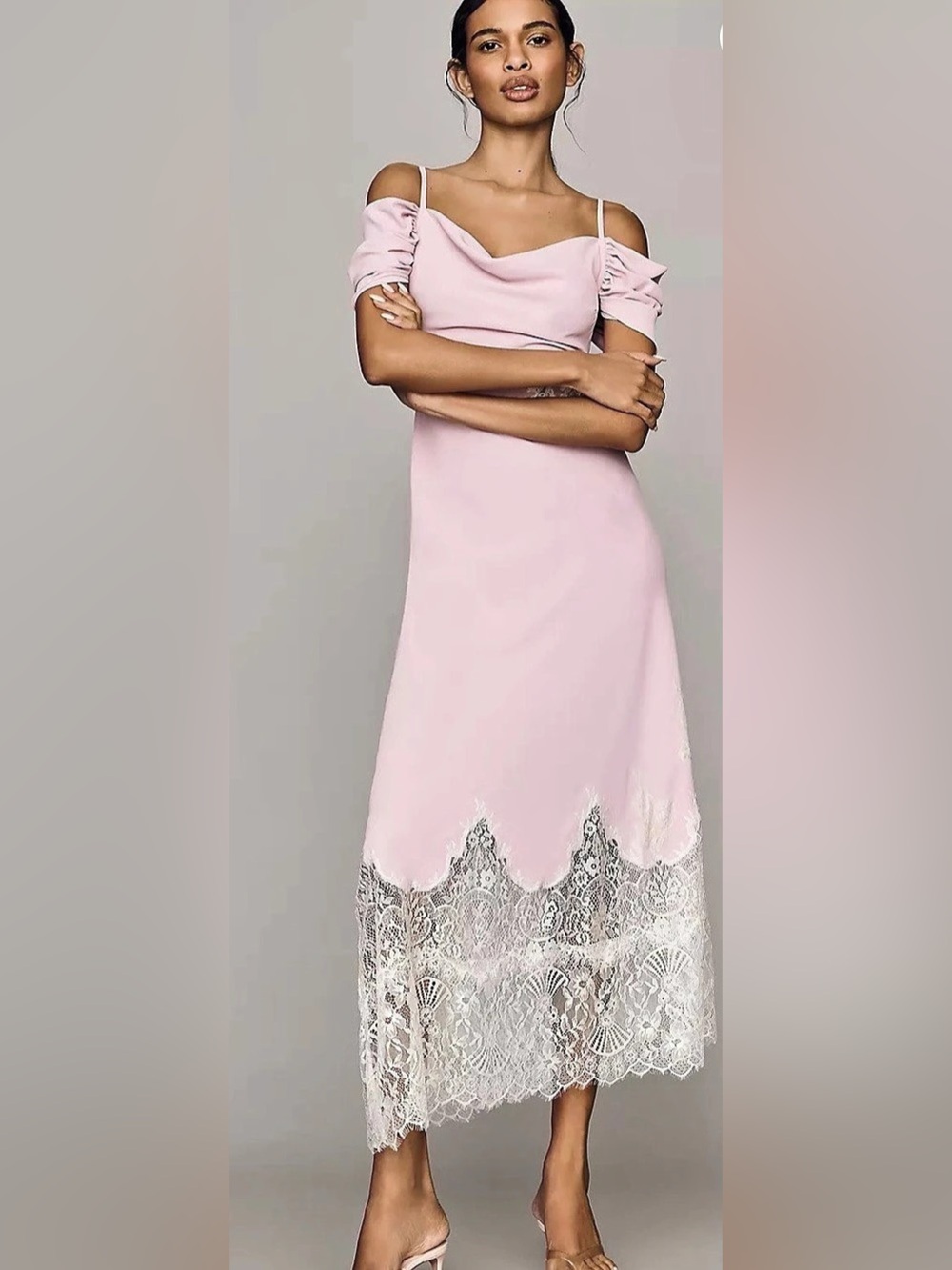 BL NK Lace Trim Maxi Dress in Pink Size Large NWT